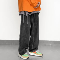Men Jeans Fall Hip Hop Loose Straight-Leg Pants Vintage