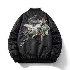 Mens Vintage Jackets Auspicious Dragon Embroidered Jacket Air Force Flight Suit Wave Baseball Suit