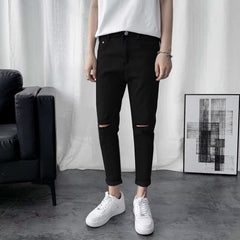 Men Jeans Summer Thin Black Ripped Jeans