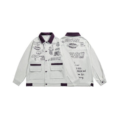 Unisex Jacket Vintage Denim Jacket Printed Loose Denim Jacket Denim Coat