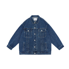 Unisex Jacket Retro Lapels Coat Denim Jacket Loose-Fitting Denim Clothes