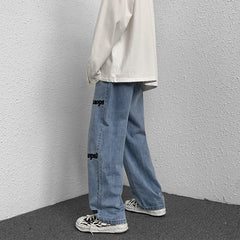Men Jeans Straight Jeans Men's Summer Loose Wide Leg Pants Trousers