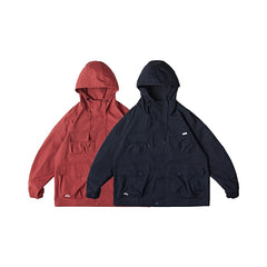 Unisex Jacket Loose Multi-Pocket Hooded Jacket Shell Jacket Mechanical Style Coat