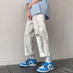 Men Jeans Ripped Jeans Men's Summer Straight Loose Pants