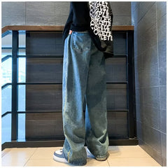 Men Jeans Retro Washed Jeans Men's Spring and Autumn Loose Wide-Leg Straight Trousers