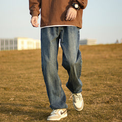 Men Jeans Retro Washed Jeans Men's Spring and Autumn Baggy Straight Trousers Casual Trousers
