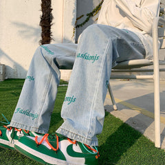 Men Jeans Light-Colored Jeans Straight Spring Wide Leg Pants