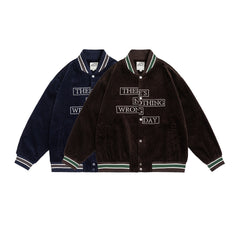 Unisex Jacket Vintage Baseball Uniform Jacket Men's and Women's Loose Embroidered Corduroy Jacket