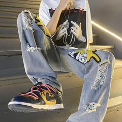 Men Jeans Ripped Jeans Men's Summer Loose Wide Leg Pants