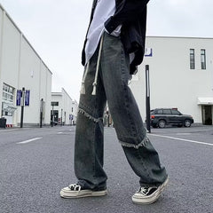 Men Jeans Washed Wide-Leg Pants Oldschool Worn Jeans