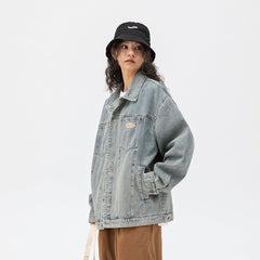 Unisex Jacket Denim Jacket Men and Women Couple Jacket Washed Top