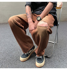 Men Jeans Vintage Brown Jeans Summer Straight Ripped Trousers