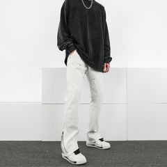 Men Jeans Casual Pants Zipper Cargo Pants Straight Bootleg Pants