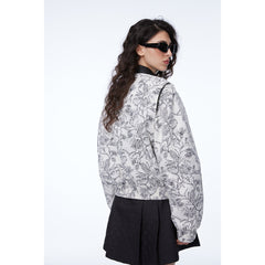 Unisex Jacket Vintage Floral Polo Collar Jacket Baggy Coat