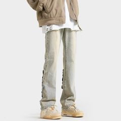 Men Jeans Spring Straight Casual Trousers Vintage Zipper Bootcut Trousers