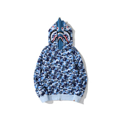 Bathing Ape Hoodie Camouflage Double Hat Autumn/Winter Fleece Cardigan Zipper Loose Shark