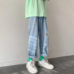 Men Jeans Ripped Jeans Men's Summer Straight Loose Pants