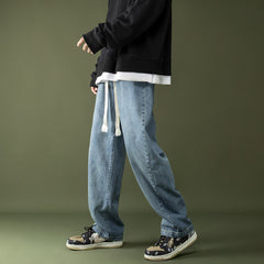 Men Jeans Retro Loose Casual Straight Wide Leg Pants