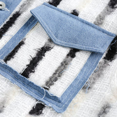Unisex Jacket Loose Striped Stitching Denim Jacket Baggy Coat