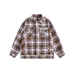 Unisex Jacket Vintage Plaid Workwear Jacket Men and Women Couple Casual Loose Spring and Autumn Coat