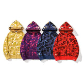 Bathing Ape Hoodie Gold Shark Double Hat Camouflage