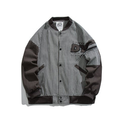 Unisex Jacket Retro Baseball Uniform Jacket Men's and Women's Loose Embroidered Striped Jacket