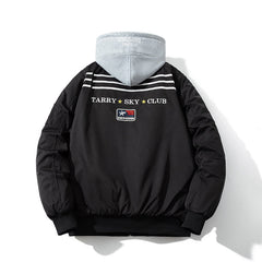 Mens Vintage Jackets Padded Thickened Baseball Jacket Hooded Embroidered Cotton Jacket