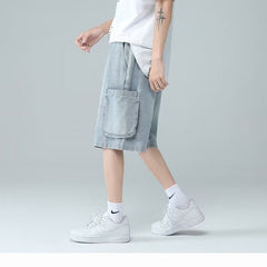 Men Jeans Ripped Workwear Pants Men's Summer Retro Denim Shorts