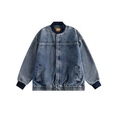 Unisex Jacket Washed-out Vintage Baseball Collar Coat Denim Jacket