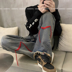 Men Jeans Hiphop Loose Straight Wide Leg Pants
