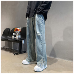 Men Jeans Letter Embroidered Jeans Men's Spring/Summer Hip Hop Straight-Leg Pants