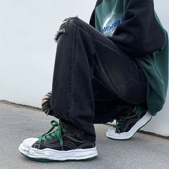 Men Jeans Ripped Jeans Men's Summer Retro Men's Black Trousers Loose Straight