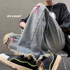 Men Jeans Ripped Jeans Men's Summer Retro Hiphop Wide Leg Pants