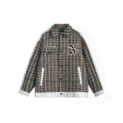 Unisex Jacket Autumn Winter Retro Plaid Jacket Loose Lapels Coat