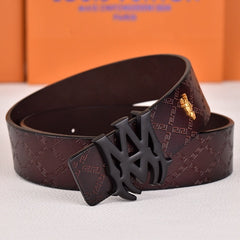 Amiri Belt dark brown cross grain Golden deer logo