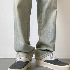 Men Jeans Washed Worn Jeans Male Hiphop Baggy Straight Trousers
