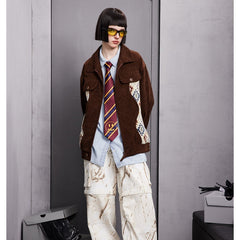 Unisex Jacket Spring and Autumn Casual Jacket Corduroy Turn-down Collar Coat