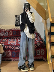 Men Jeans Vintage Jeans Men's Straight Loose Oversize Wide Leg Pants