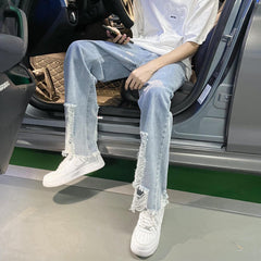 Men Jeans Ripped Jeans Men's Loose Straight Flare Pants