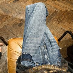 Men Jeans Washed-out Vintage Jeans Autumn Loose Casual Wide-Leg Straight Pants