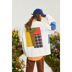 Unisex Jacket Contrast Color Jacket Couple Loose Lapels Coat