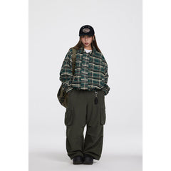 Unisex Jacket Vintage Plaid Lapel Jacket for Men and Women Loose Overalls