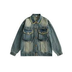 Unisex Jacket Vintage Washed Denim Jacket Loose Jacket Denim Jacket