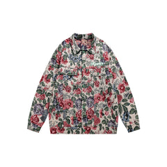 Unisex Jacket Fall Vintage Floral Embroidered Back Jacket Lapel Overalls