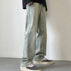 Men Jeans Washed Worn Jeans Male Hiphop Baggy Straight Trousers