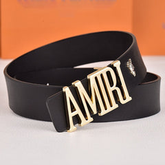 Amiri Belt black plain texture Golden deer logo