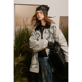 Unisex Jacket Vintage Thorn Print Overalls Men and Women Loose-Fitting Jacket Top