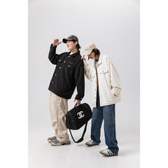 Unisex Jacket Autumn Winter Retro Polo Collar Jacket Loose Lamb Wool Couple Coat