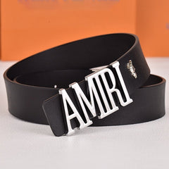 Amiri Belt black plain texture Golden deer logo