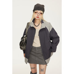 Unisex Jacket Retro Patchwork Contrast Color Sports Jacket Men and Women Same Style Loose Lapel Spring and Autumn Coat